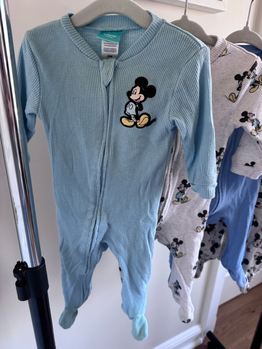 Disney Mickey Mouse Blue, Light Blue & Gray Baby One-Piece Footies - 5 Pack - Picture 2 of 6